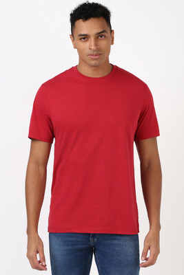 PETER ENGLAND Solid Men Round Neck Red T-Shirt