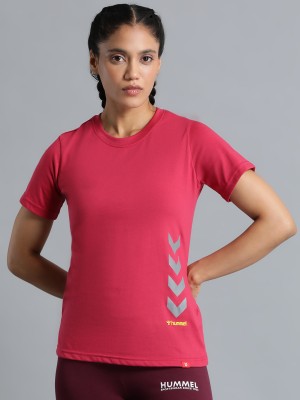 HUMMEL Solid Women Round Neck Pink T-Shirt