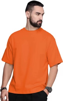 Leotude Solid Men V Neck Orange T-Shirt