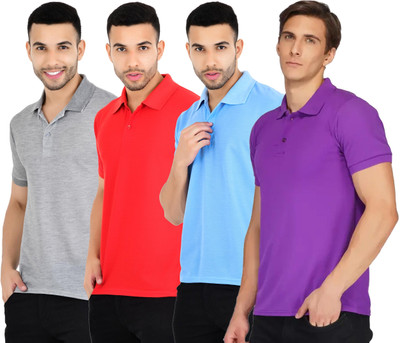 KEOTI Solid Men Polo Neck Multicolor T-Shirt