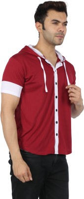 Christone Solid Men Turtle Neck Maroon, White T-Shirt