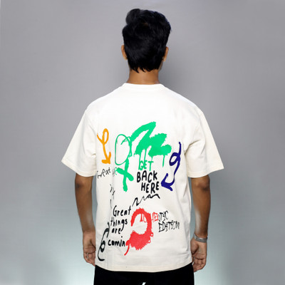 ANTARVAANI Printed, Graphic Print, Typography Men Round Neck Reversible White T-Shirt