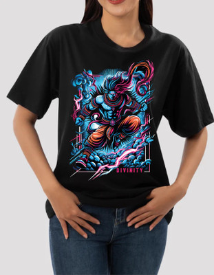 HOFFE Printed Women Round Neck Black T-Shirt