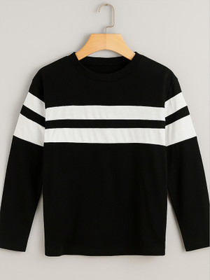 Try This Colorblock Men Round Neck Black, White T-Shirt
