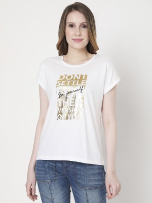 VERO MODA Typography Women Round Neck White T-Shirt