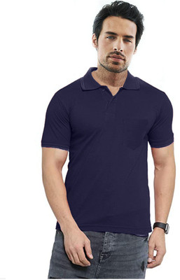 Sathvik Tex Solid Men Polo Neck Blue T-Shirt
