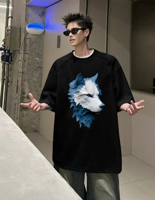 TowLine Printed Men Round Neck Black T-Shirt