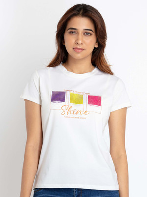 Status Quo Printed, Typography Women Round Neck White T-Shirt