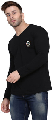 tfurnish Printed Men V Neck Black T-Shirt