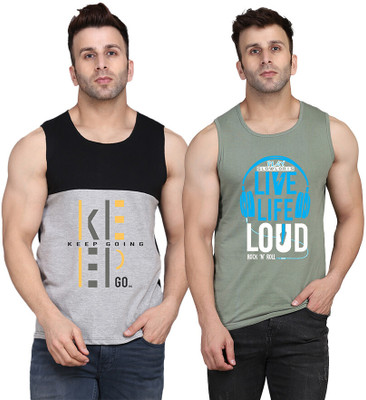 SLOWLORIS Printed, Typography Men Round Neck Light Green, Black, Grey T-Shirt