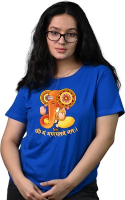 Tedhi Medhi Family Conversational, Graphic Print, Printed, Typography Women Round Neck Blue T-Shirt