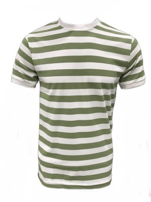 TrendsinPremium Striped Men Round Neck Dark Green T-Shirt