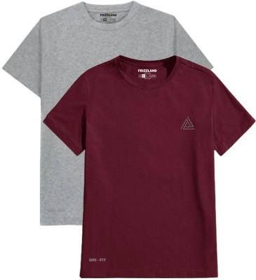 FRIZZLAND Printed Men Round Neck Maroon, Grey T-Shirt