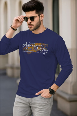 GM TRENDS Printed Men Round Neck Navy Blue T-Shirt