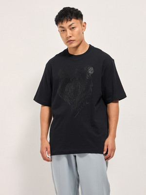 THE BEAR HOUSE Printed Men Round Neck Black T-Shirt