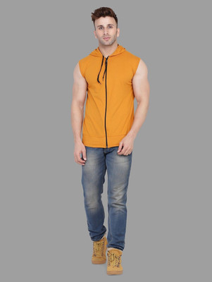 tfurnish Solid Men Hooded Neck Gold T-Shirt