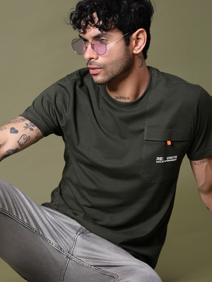 V-MART Solid Men Round Neck Green T-Shirt