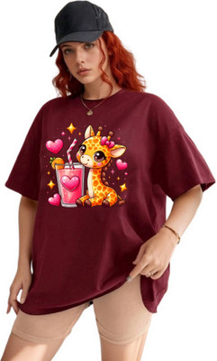 Ericia Printed, Graphic Print Women Round Neck Maroon T-Shirt