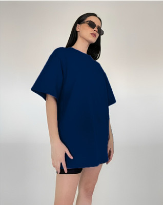 etsun Solid Women Round Neck Blue T-Shirt