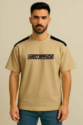 Culish Trend Printed Men Round Neck Beige T-Shirt