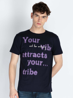 Status Quo Printed Men Round Neck Navy Blue T-Shirt