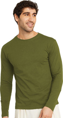 OrrganicChics Solid Men Round Neck Green T-Shirt