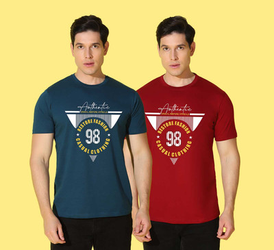 WOOSTRO Printed Men Round Neck Multicolor T-Shirt