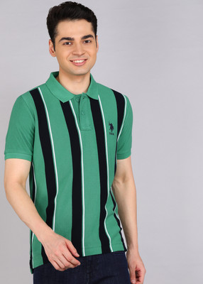 U.S. POLO ASSN. Striped Men Polo Neck Green T-Shirt