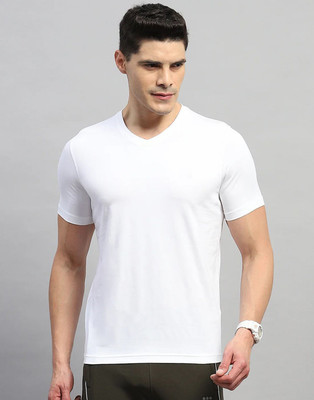 MH MOGHAHILLS Solid Men V Neck White T-Shirt