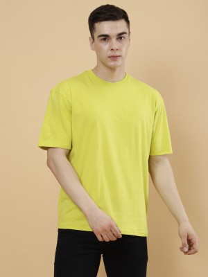 PockMAN Solid Men Round Neck Yellow T-Shirt