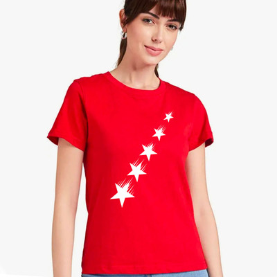 Nilan Tees Wear Printed Women Round Neck Red T-Shirt