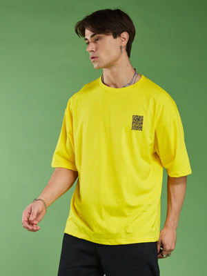 Smartees Self Design Men Round Neck Yellow T-Shirt