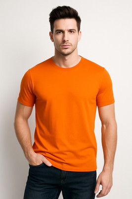 FDN Solid Men Round Neck Orange T-Shirt