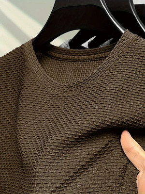ZeenatFashion Self Design Men Round Neck Brown T-Shirt