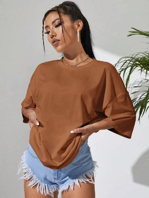 The Modern Soul Striped Women Round Neck Brown T-Shirt