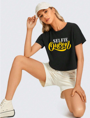 RS Print Printed Women Round Neck Black T-Shirt