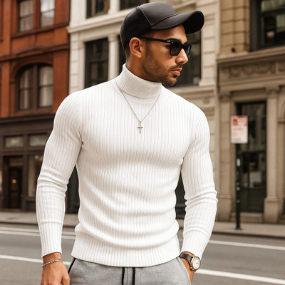 Toura Striped Men High Neck White T-Shirt