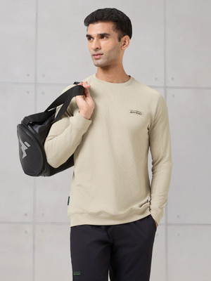 TECHNOSPORT Solid Men Crew Neck Beige T-Shirt