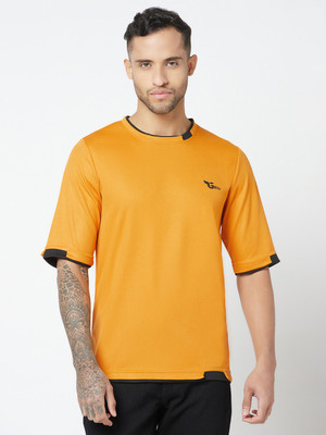 UNICUS APPAREL Solid Men Round Neck Yellow T-Shirt