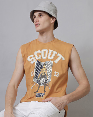 Free Authority Graphic Print Men Round Neck Brown T-Shirt