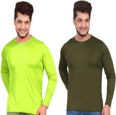 KASPY Solid Men Round Neck Dark Green, Green T-Shirt