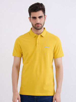 Spykar Solid Men Polo Neck Yellow T-Shirt