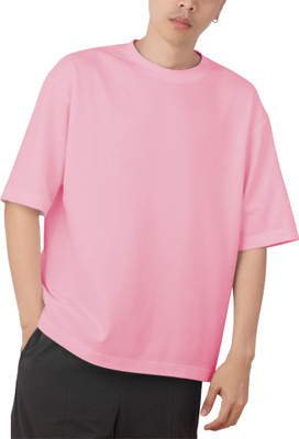 Ashkart Solid Men Round Neck Pink T-Shirt
