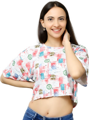 MYKUKI Printed Women Round Neck Multicolor T-Shirt