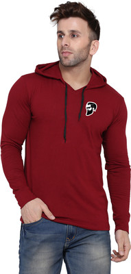 Blisstone Printed Men Hooded Neck Maroon T-Shirt