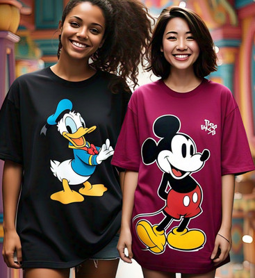 DISNEY by DreamBe Printed Women Round Neck Multicolor T-Shirt