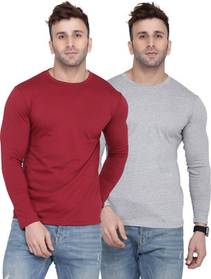 New Trends Collection Solid Men Round Neck Maroon, Grey T-Shirt