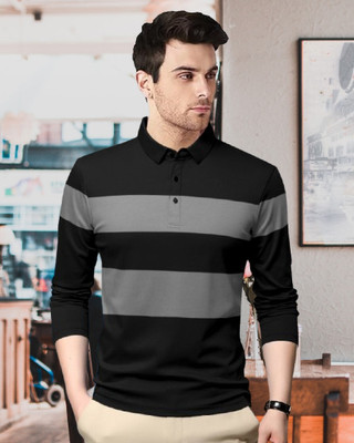 SCOWET Colorblock Men Polo Neck Black, Grey T-Shirt