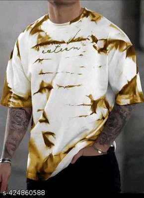 SEIZN Printed Men Round Neck Gold T-Shirt