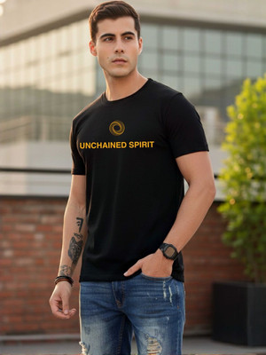 Moda Rapido Printed Men Round Neck Black T-Shirt